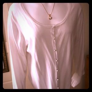 XL Woman white pearl buttoned F/B 3/4 Sweater